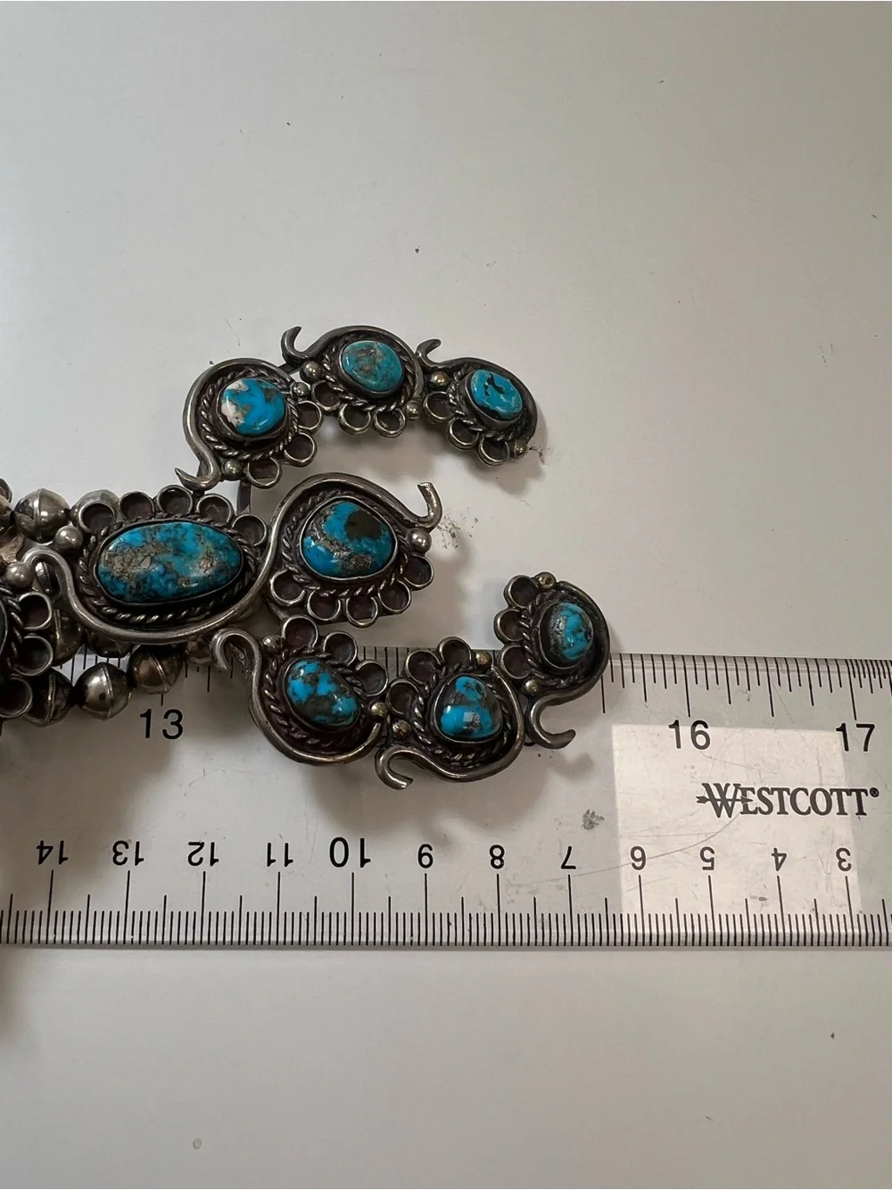 Sterling Silver Turquoise Squash Blossom Necklace - Picture 12 of 15